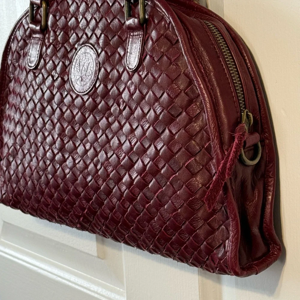 WanderersTravel Co. Sofia Woven Burgundy Leather Satchel ECU! - Picture 2 of 15